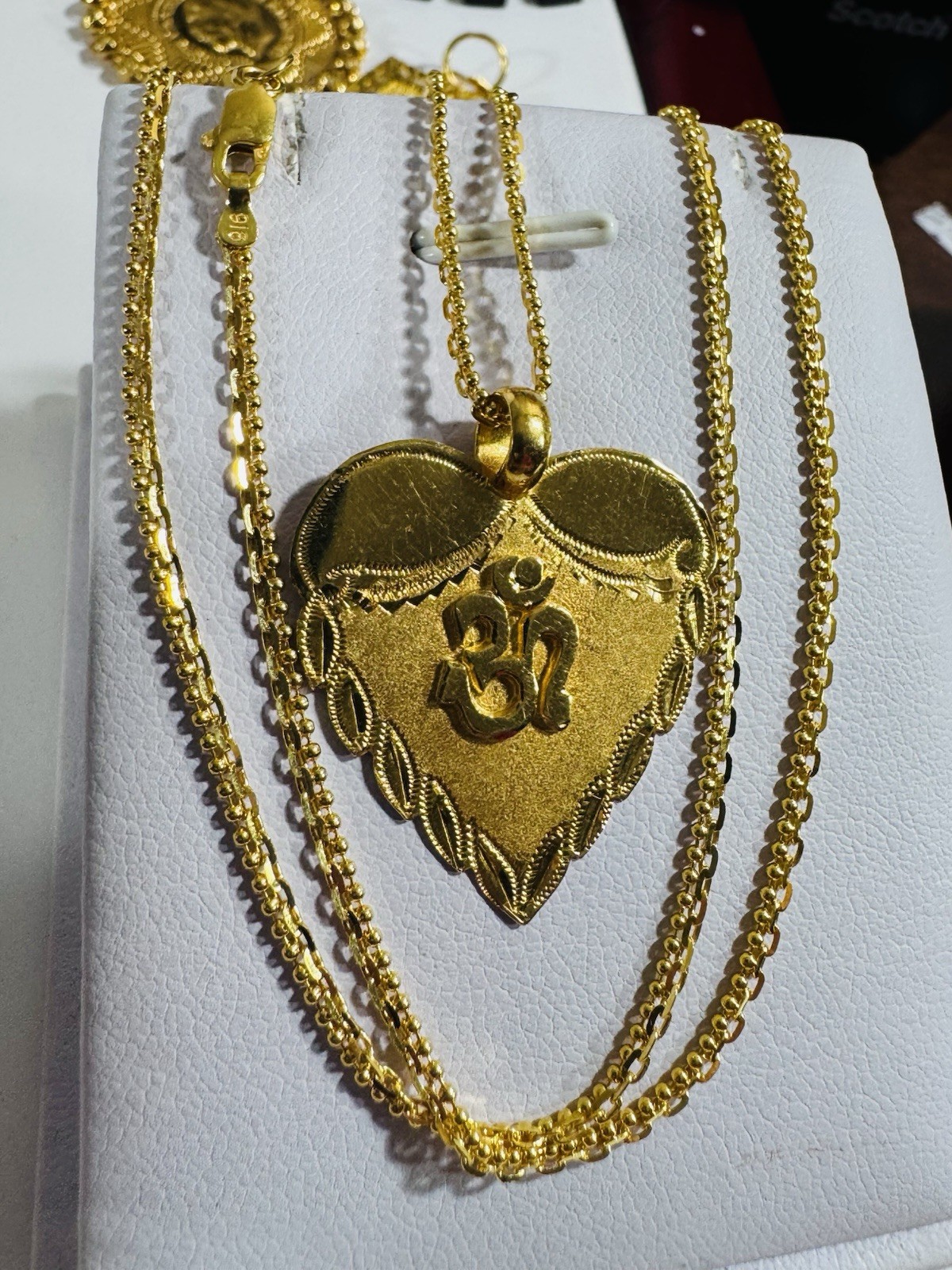 Saudi Dubai 22K Solid 916 Real Gold Heart Sikh Set Necklace 20” Long 9.0g 2.2mm