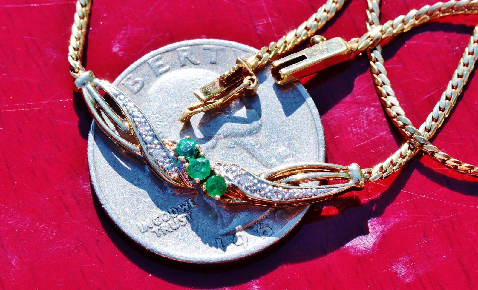 14k 585 gold 16.0″ necklace 0.17ct natural, treated emerald diamond 5.6gr #PN40