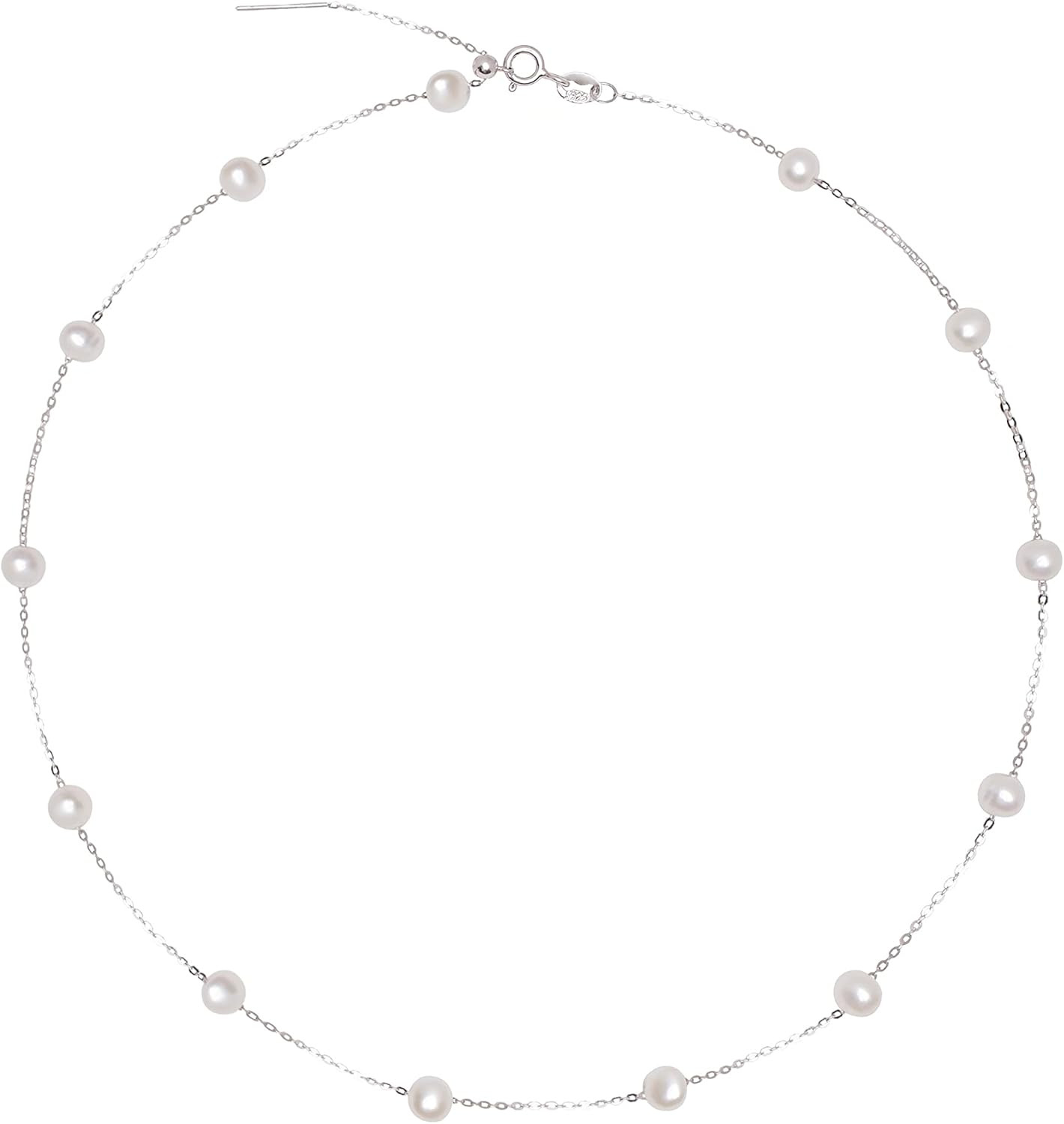 925 Sterling Silver Dainty Freshwater Cultured Pearl Choker Necklace White Genui
