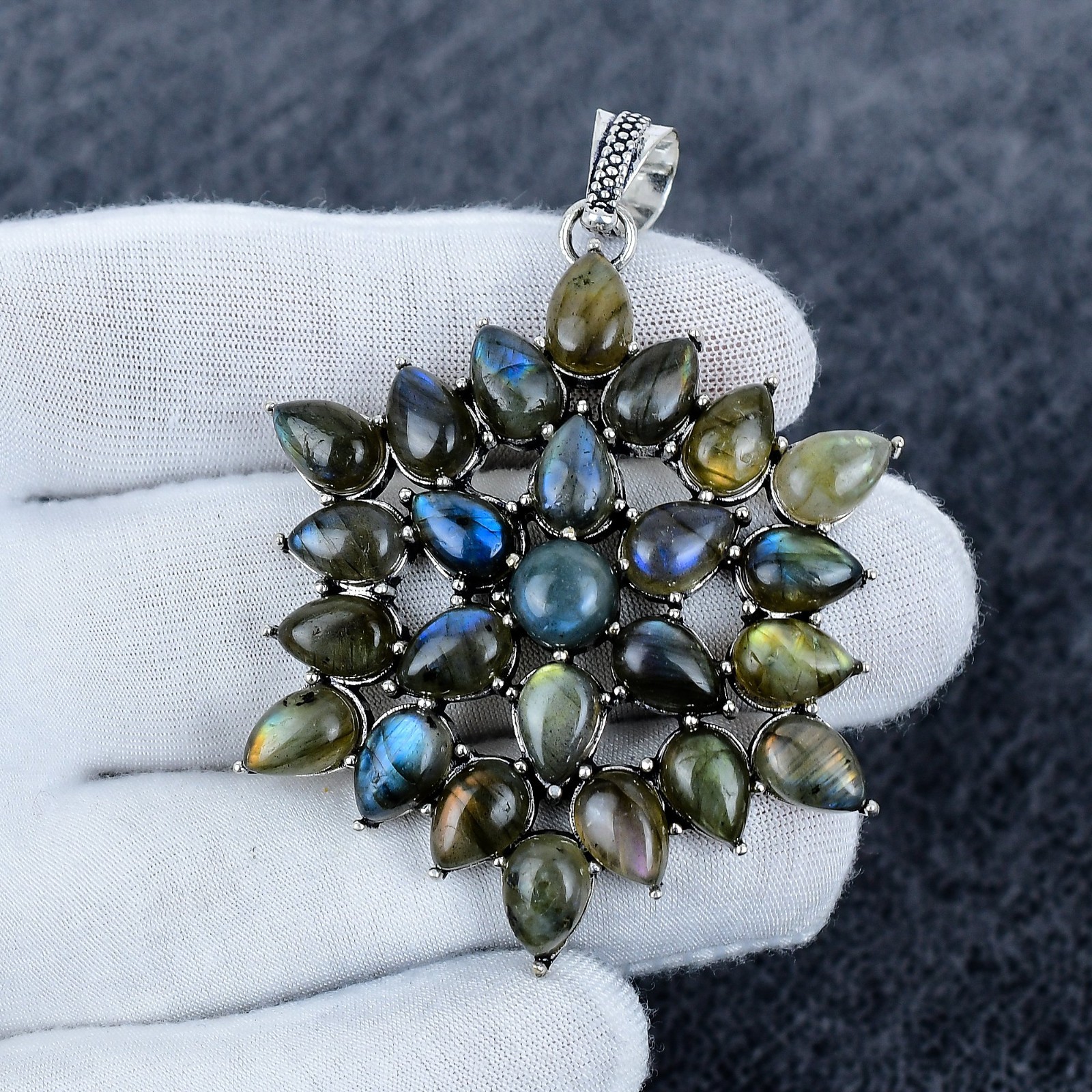 Labradorite Pendant 925 Sterling Silver Pendant Labradorite Flower Gemstone Gift