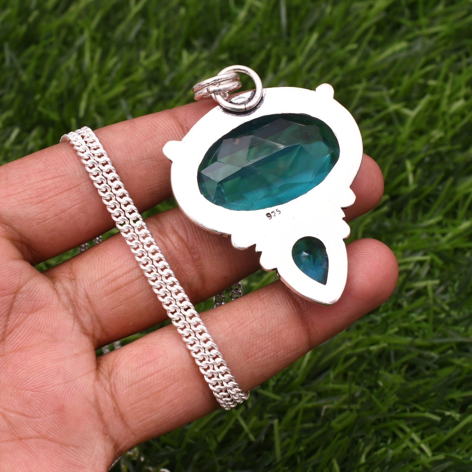 Blue Topaz 925 Sterling Silver Gemstone Handmade Jewelry Pendant 2.15″