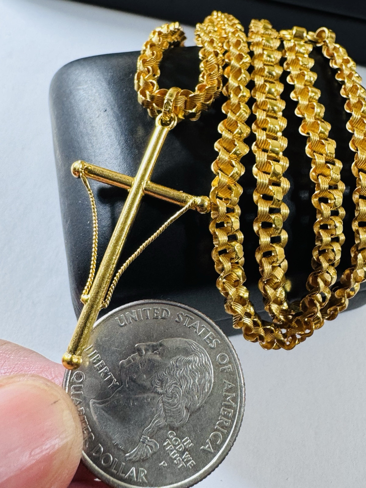 Solid Genuine 22K 916 Dubai Gold Rare Cross Necklace 17.5/18 Inch 6mm 21.72g