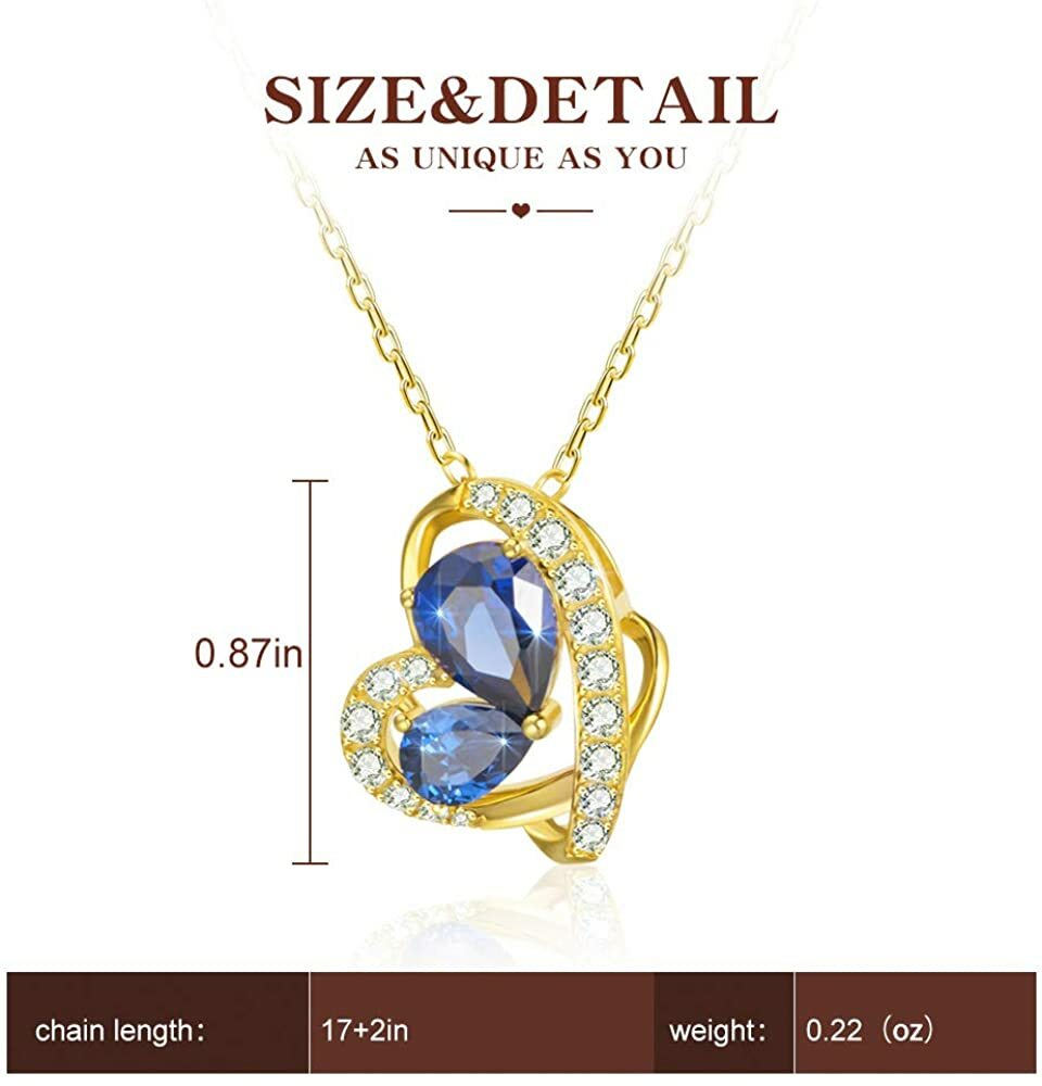 BEAUTIFUL 14k Gold Heart Sapphire Necklace for Women Anniversary Birthday Plated