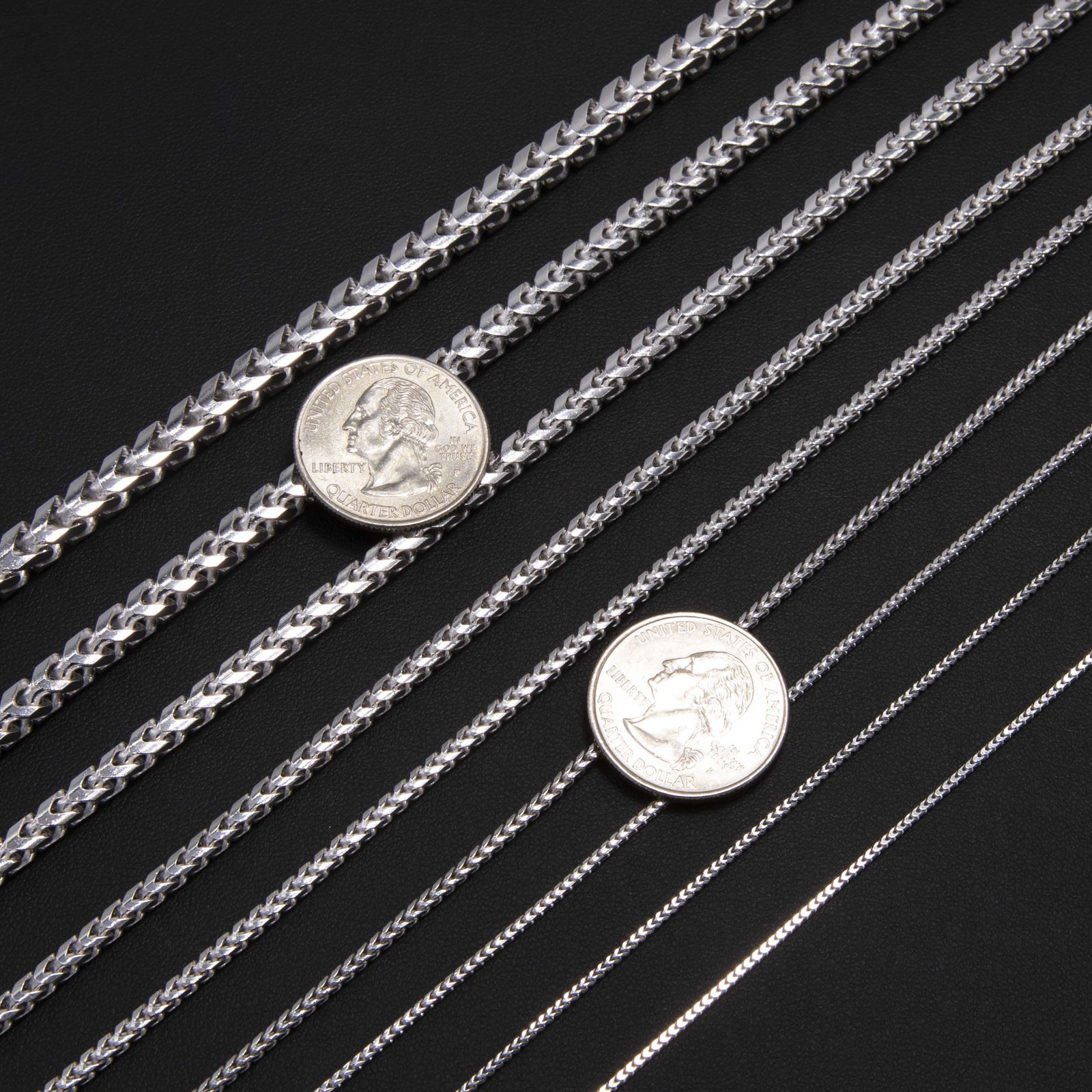 Rhodium Franco Chain Solid Sterling Silver 925 Italy All Sizes