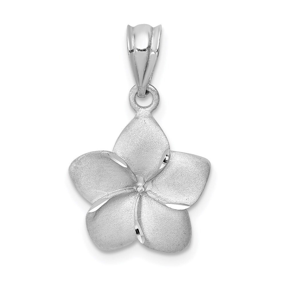 14K White Gold Brushed and Plumeria Pendant 1.55g Gift for Mother
