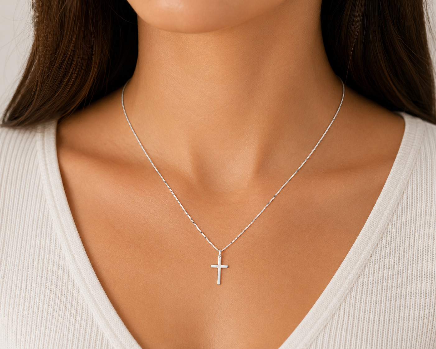 Sterling Silver Plain Cross Pendant Necklace 16 or 18 Inch Box Chain