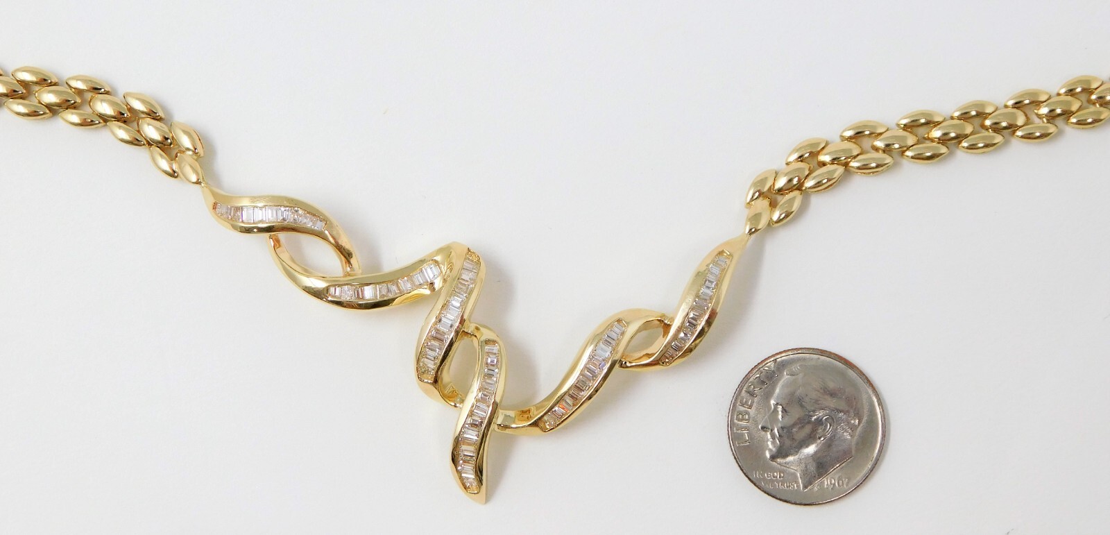 14 kt Yellow Gold DIAMOND Ribbon Motif Brick Link Choker Necklace 16.5″ B4995