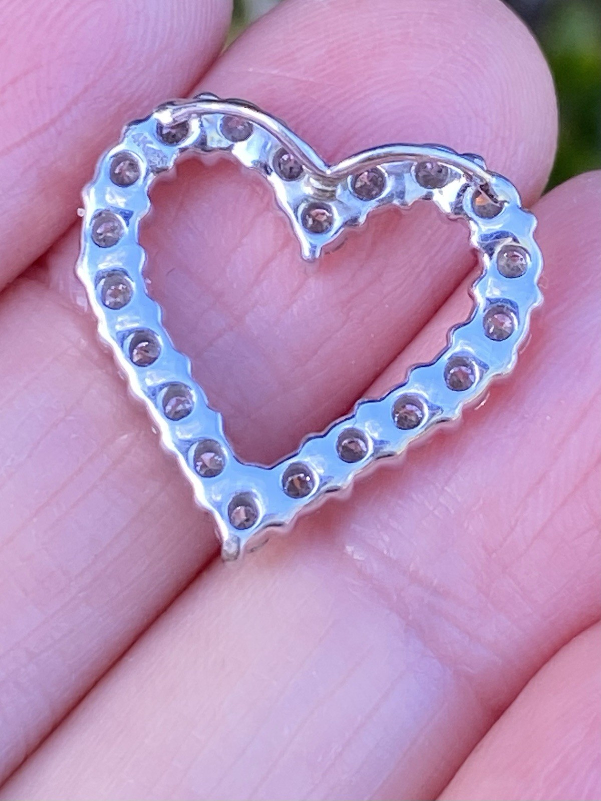 1.00CTW 100% Natural Diamond Open Heart Pendant 14k White Gold