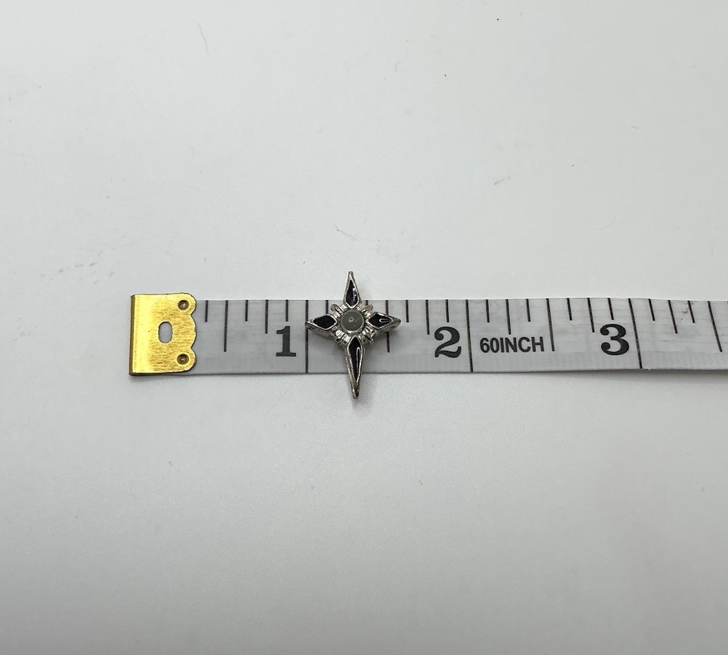 925 Silver Cross Pendant Four-Pointed Star Black Enamel Inlay Center Stone 3/4”