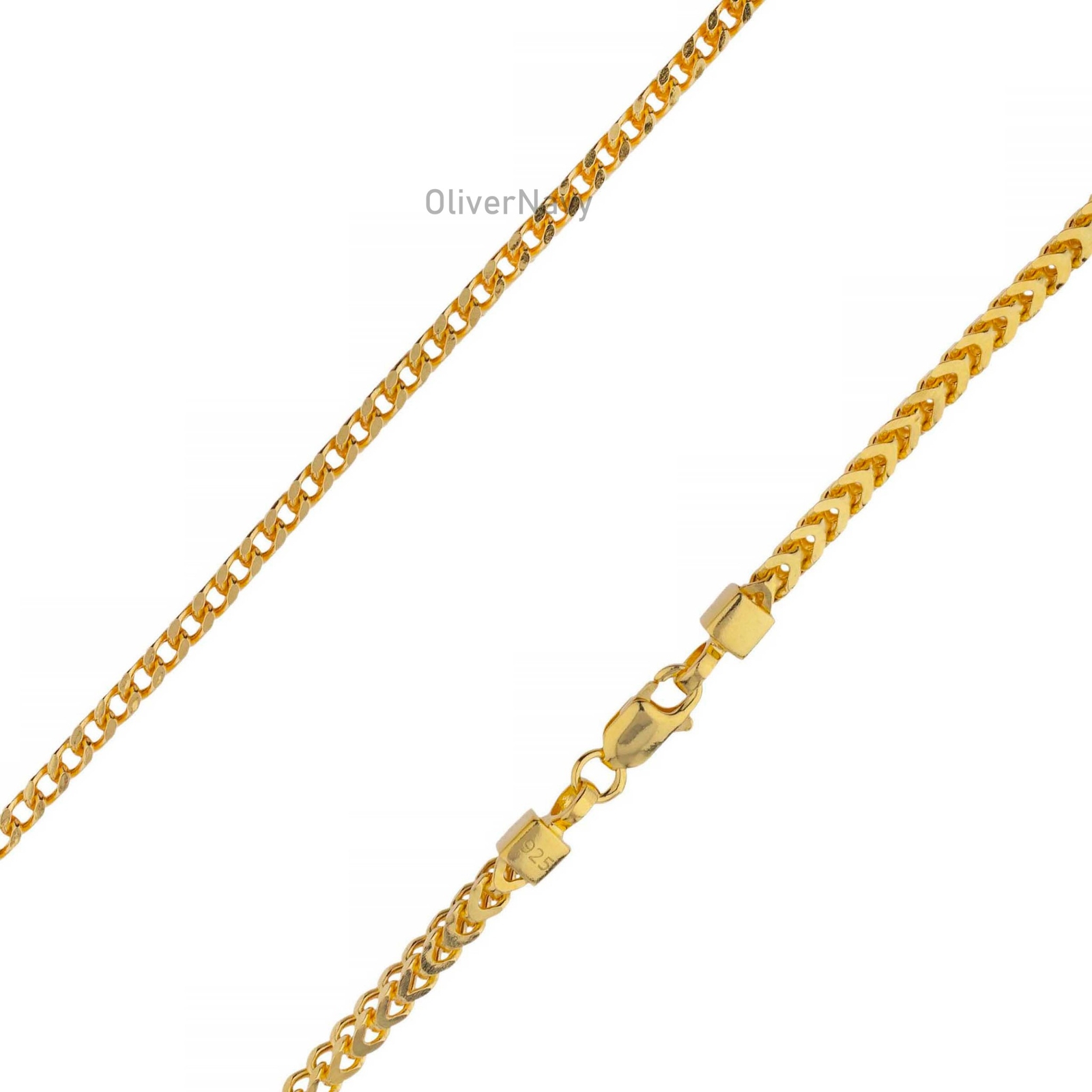 14K Gold Plated Over Solid 925 Sterling Silver 2.50mm Franco Chain 18”-30”