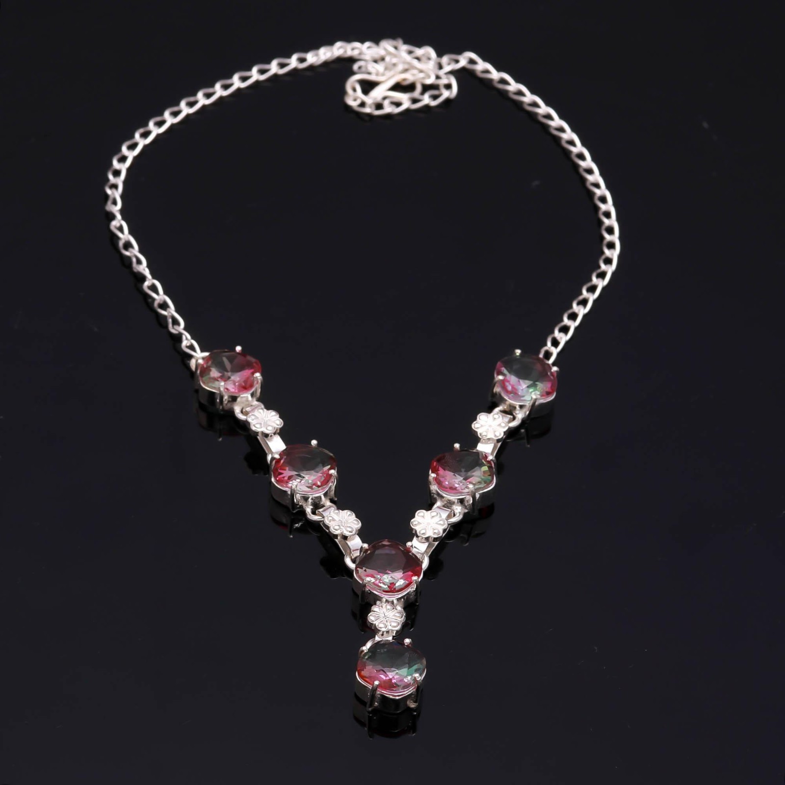 Multi Color Gemstone Handmade 925 Sterling Silver Jewelry Necklace -18″