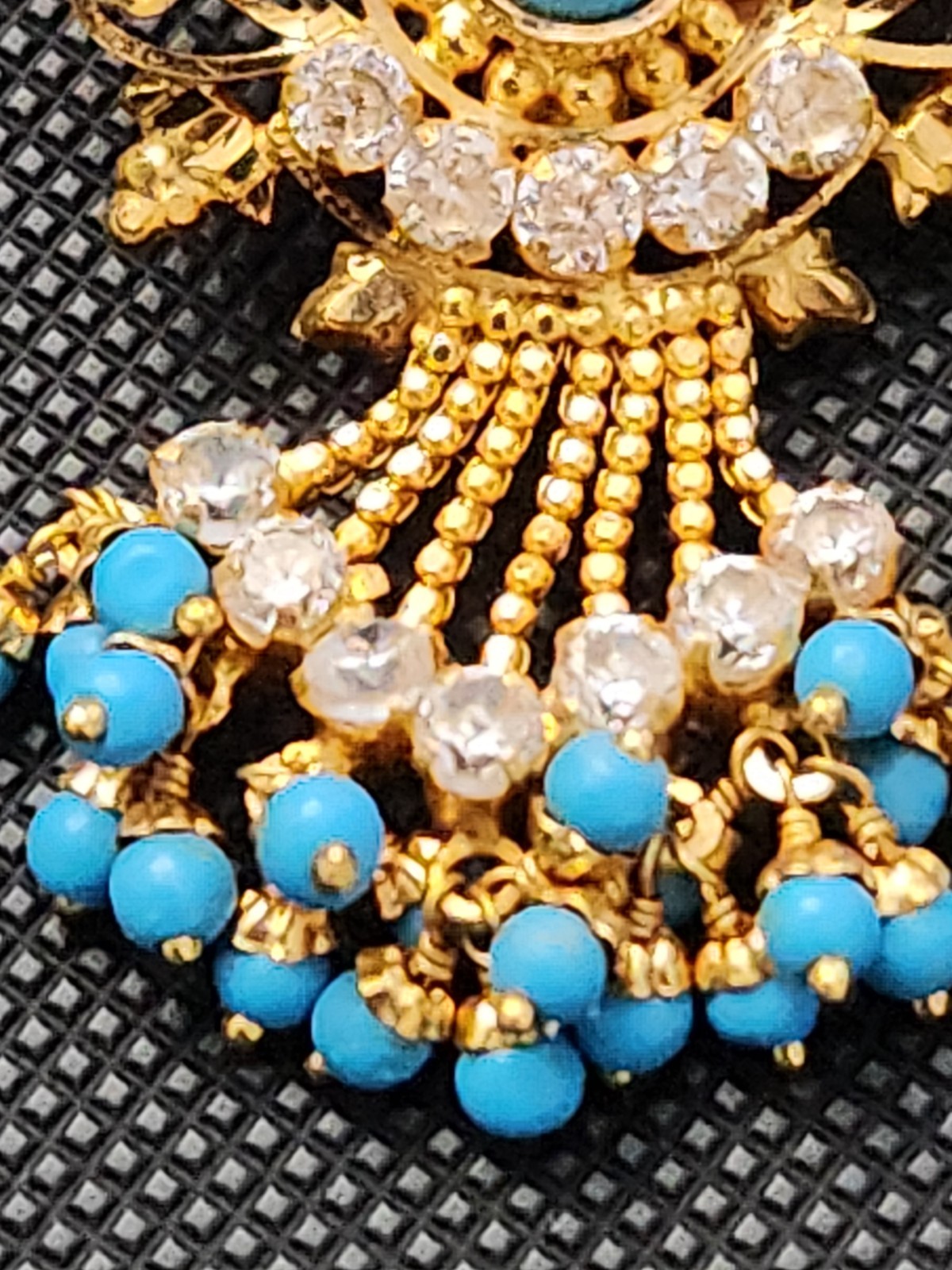 22k Gold And Turquoise Pendent And Necklace Cz Accents Length 16.5 In Wt 18.7 Gm