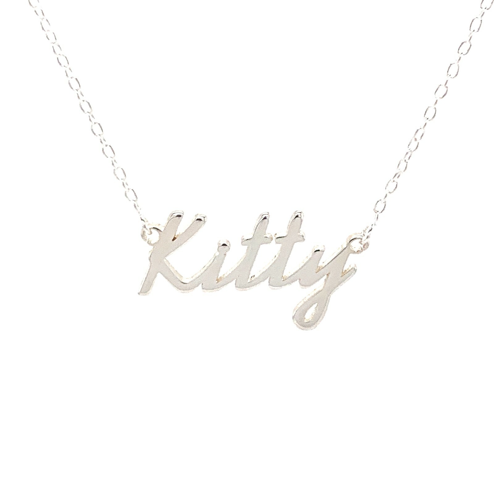 Kitty Name Plate Necklace Pendent Sterling Silver female Personalized Custom