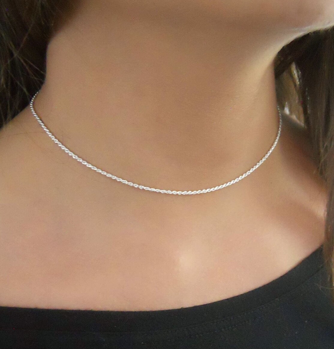 Chocker Necklace Solid 925 Sterling Silver 14 Inch Ladies Chain Jewelry Gift