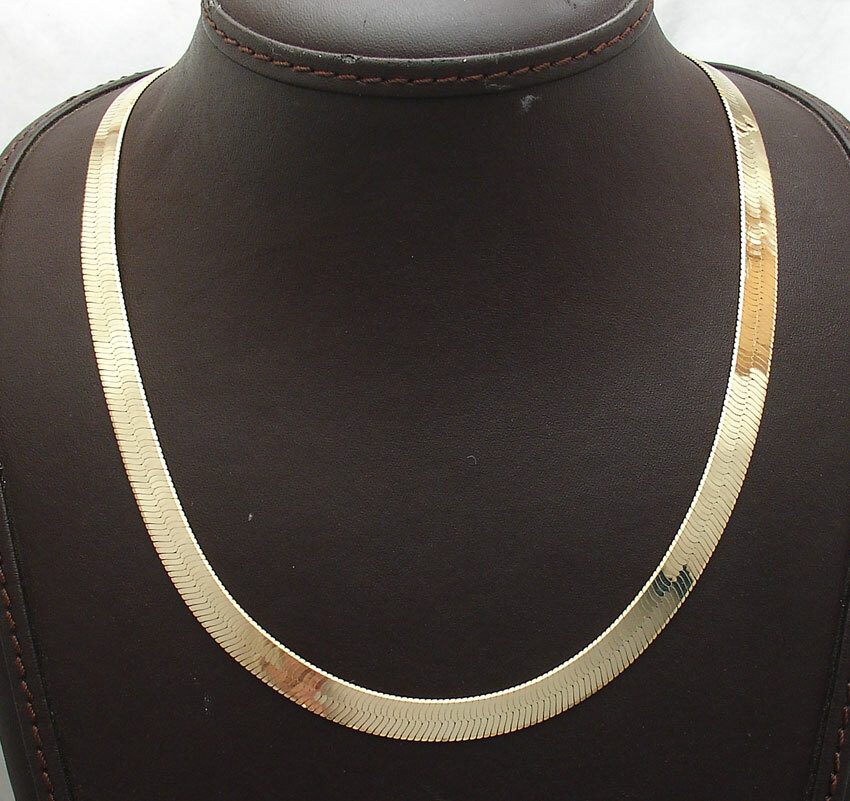 Technibond 7mm Herringbone Chain Necklace 14K Yellow Gold Plated Sterling Silver
