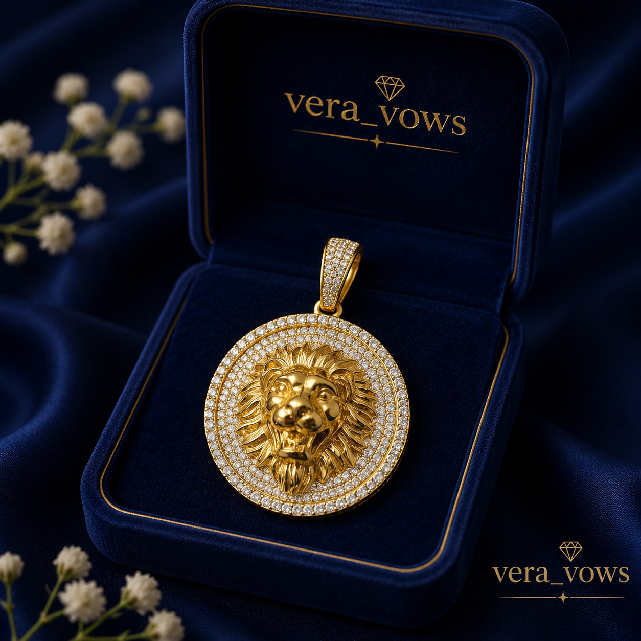 14K Yellow Gold Plated Men’s 1.00 Ct Round Cut Real Moissanite Lion Head Pendant