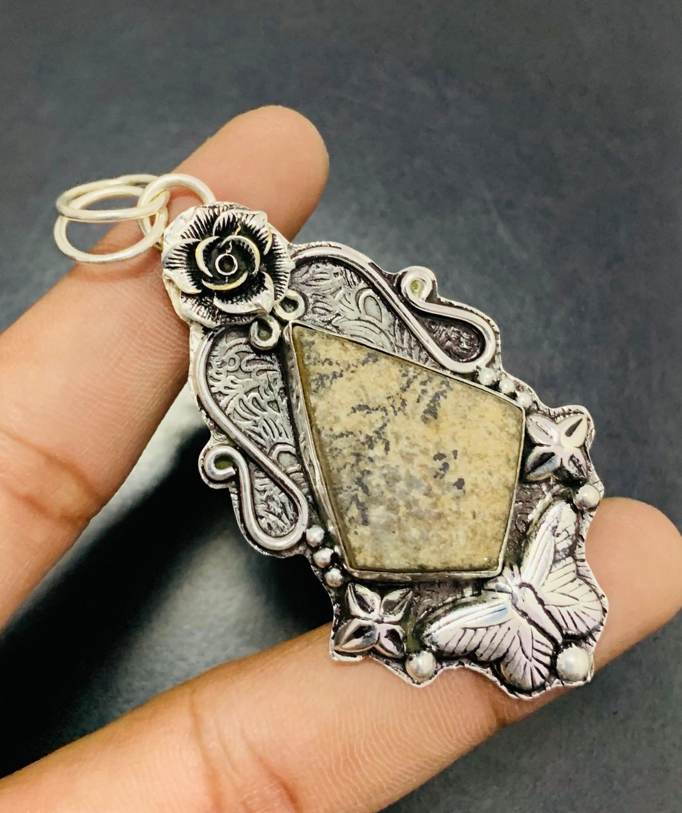 German Dendrite Gemstone 925 Sterling Silver Handmade Pendant Jewelry Gift For