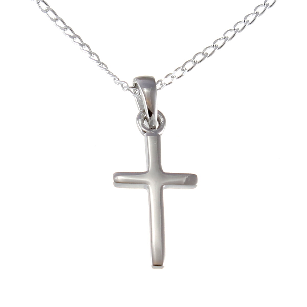 Sterling silver plain Cross pendant necklace with 16 inch chain and gift box