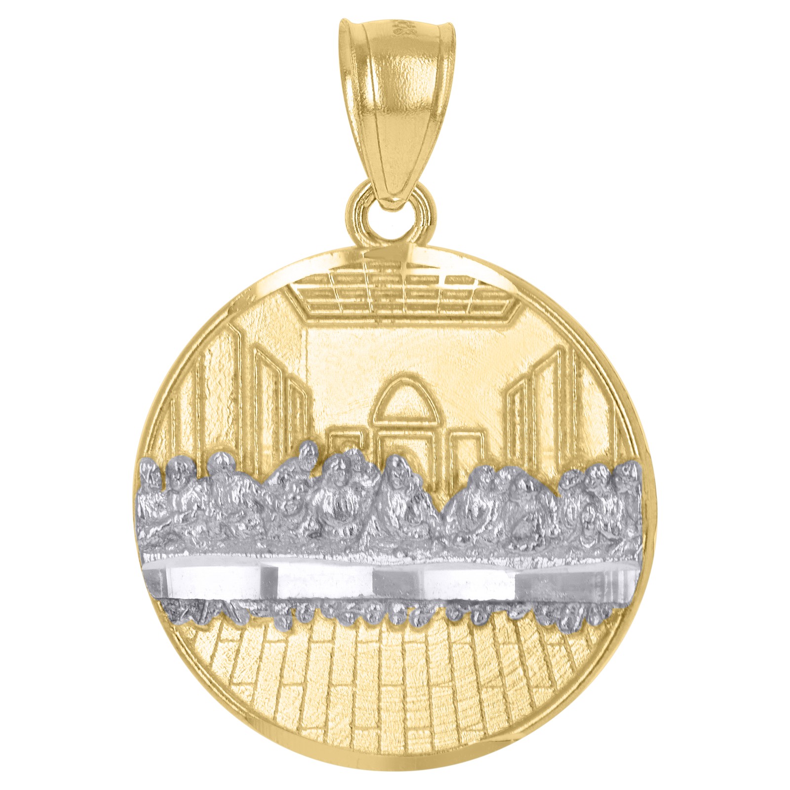 10kt Two-Tone Gold Mens Last Supper Medallion Religious Charm Pendant