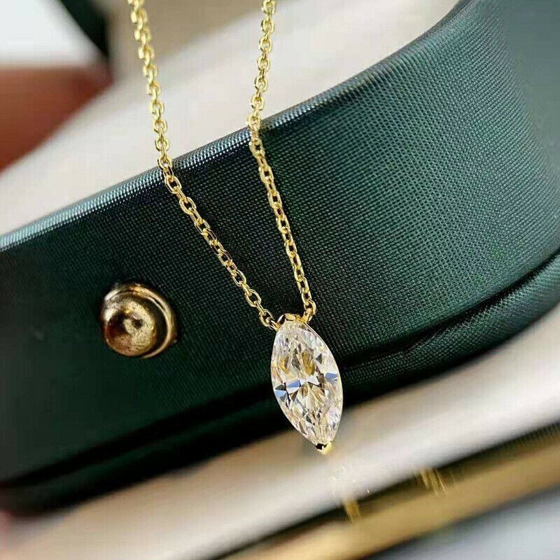 1.00Ct Marquise Cut Diamond Solitaire Women’s Pendant 14K Yellow Gold Plated