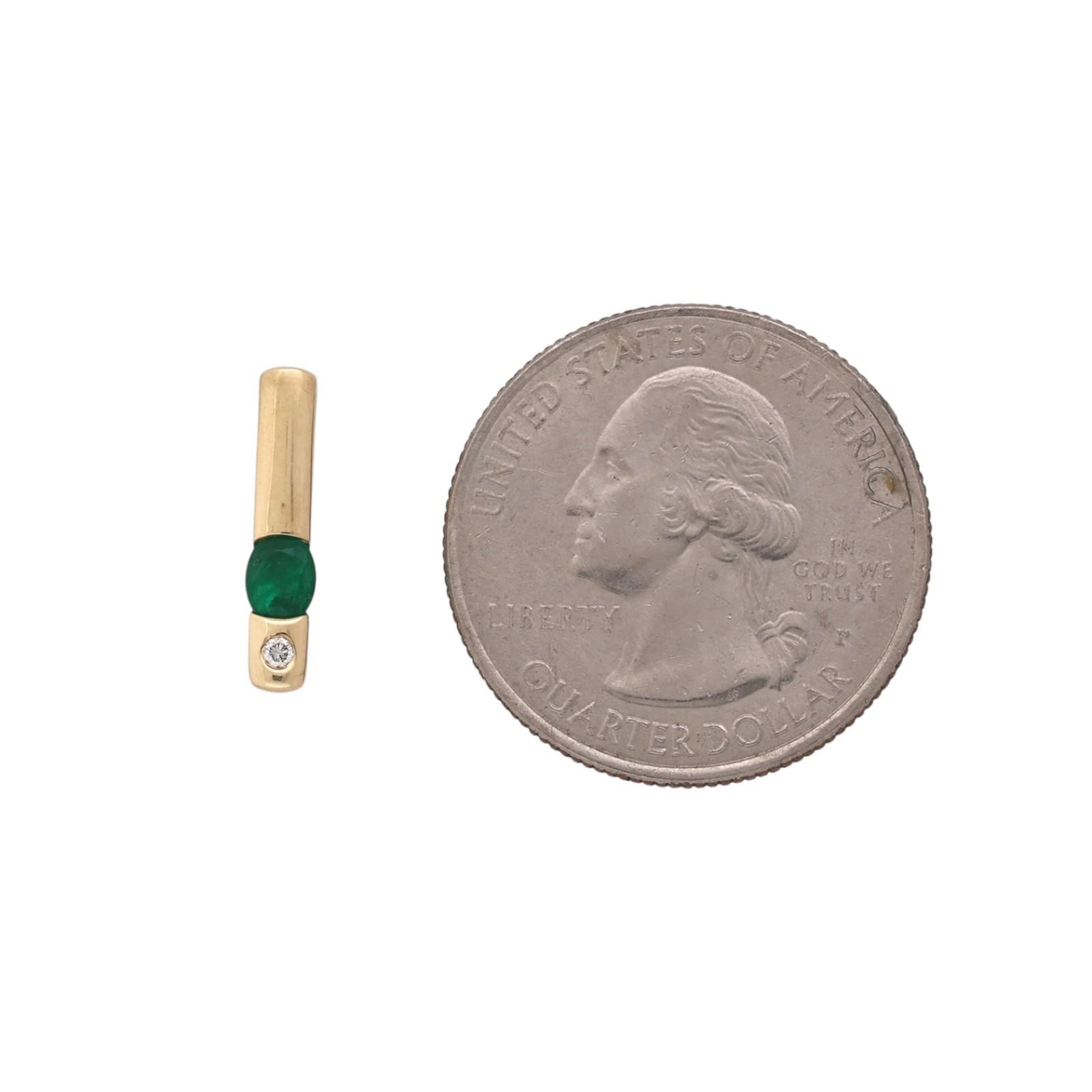 14K Gold Emerald Diamond Pendant 0.19CTW Oval Emerald Minimalist Estate Charm