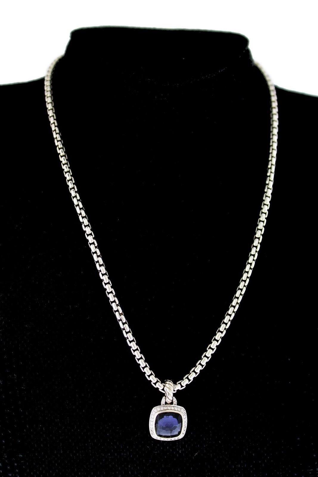 David Yurman Albion Sterling Silver Diamond Black Orchid Pendant Necklace 18″