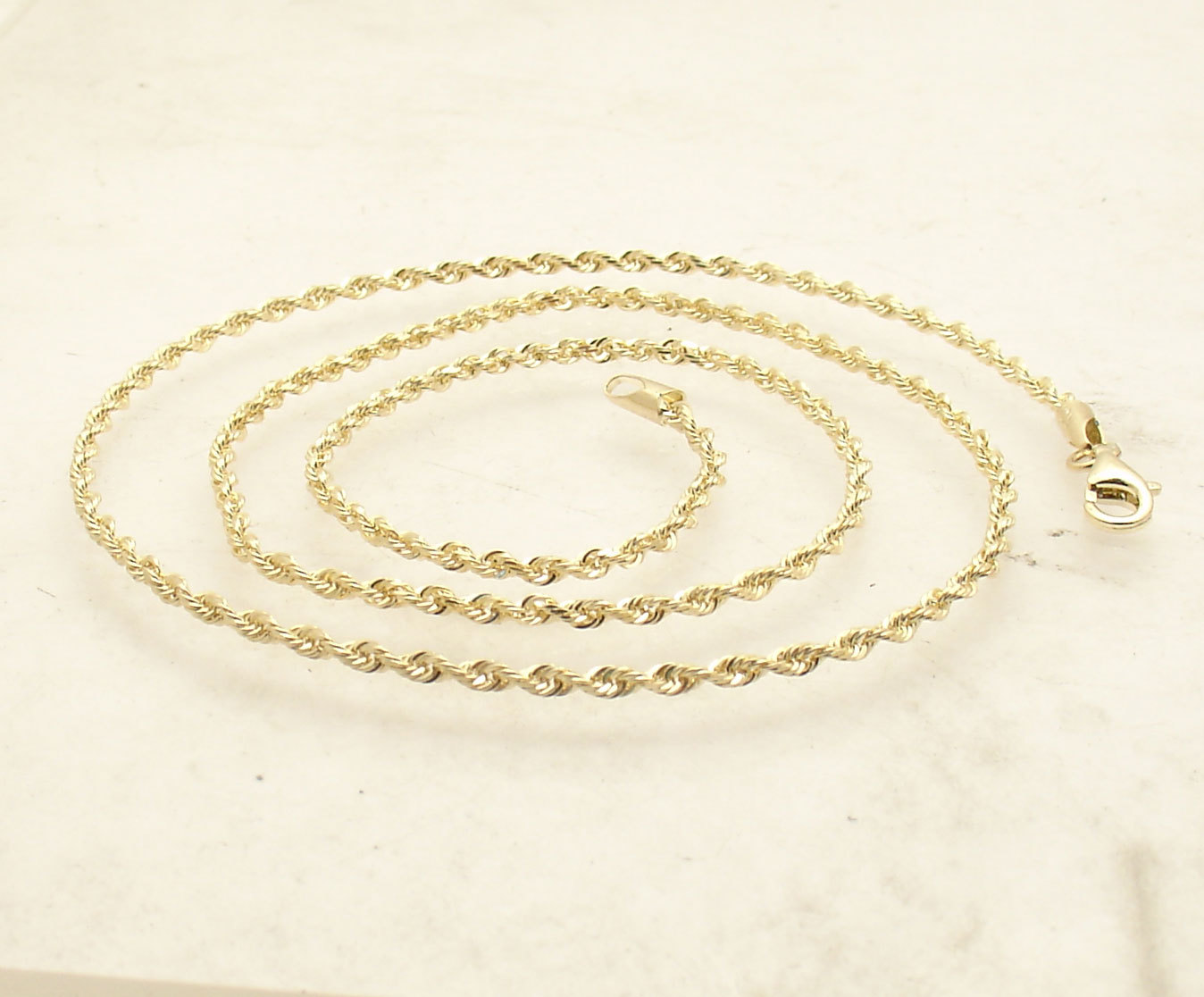 2mm Solid Sparkle Glitter Diamond Cut Rope Chain Necklace Real 10K Yellow Gold