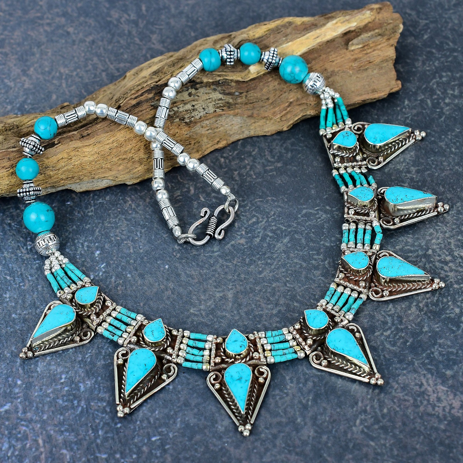 Turquoise Gemstone 925 Sterling Silver Handmade Designer Nepali Jewelry Necklace