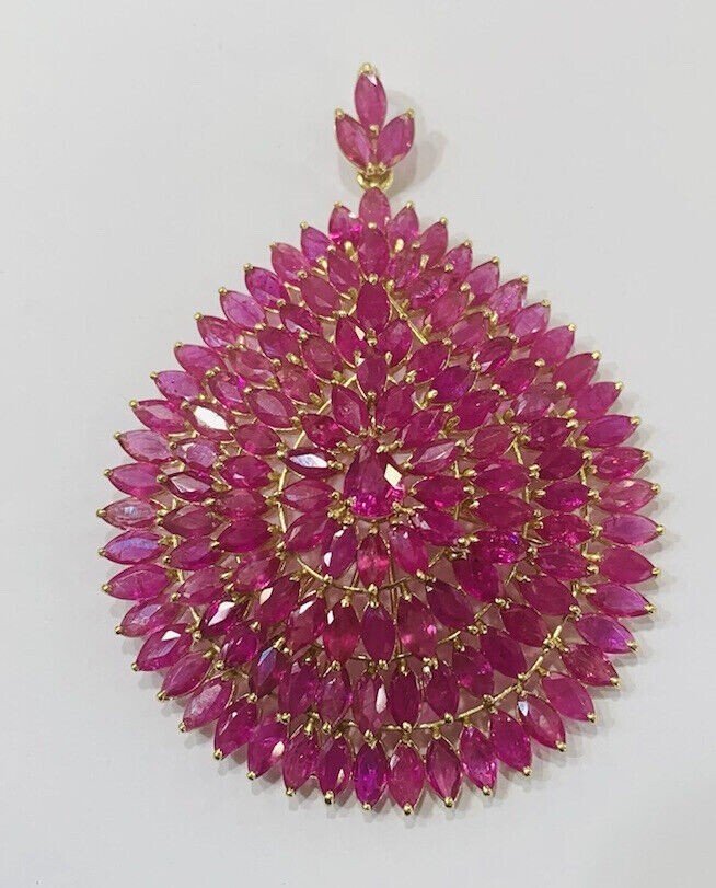 14k Yellow Gold Plated Silver 2Ct Lab Created Ruby Women’s Pendant Marquise Cut