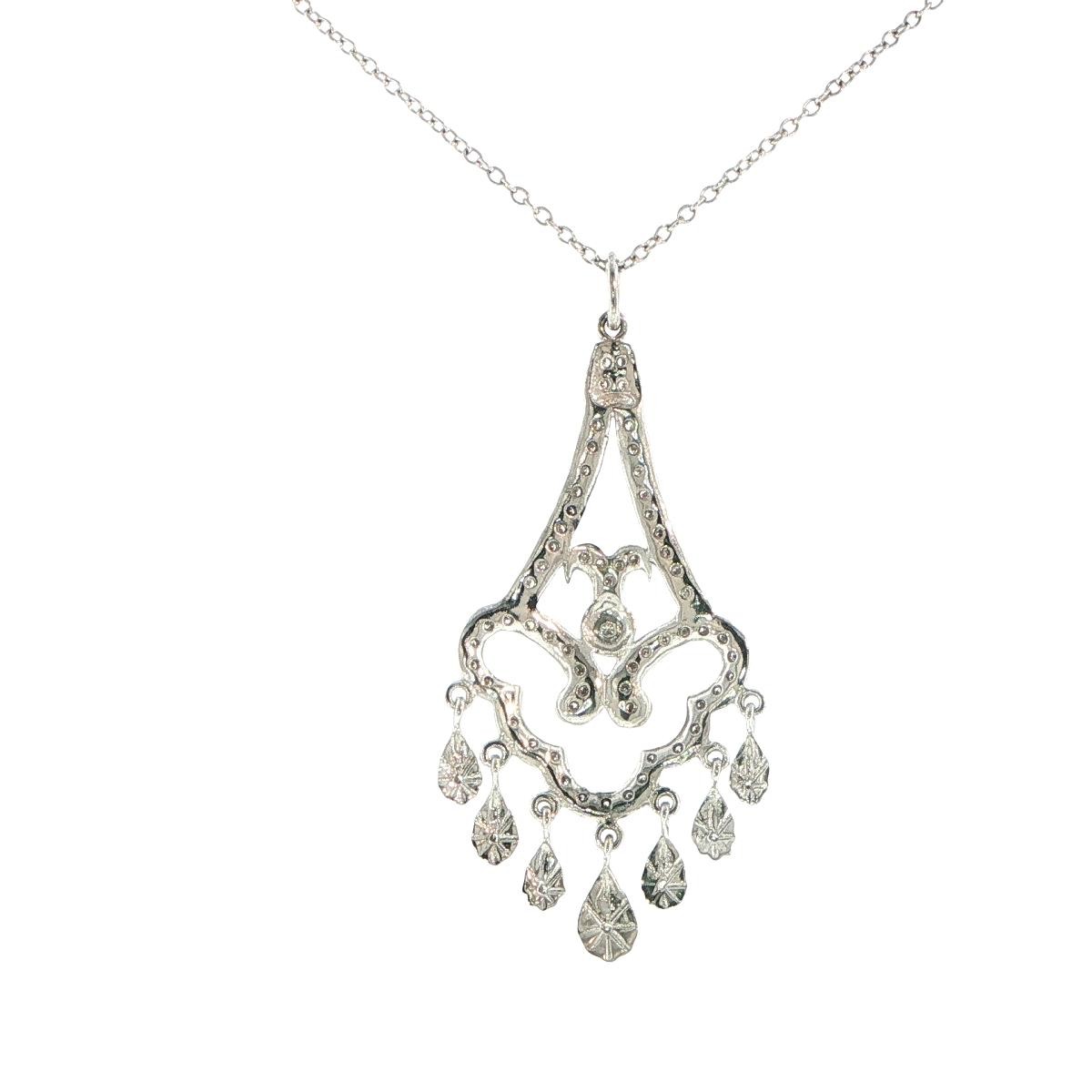 14K White Gold Diamond Chandelier Necklace
