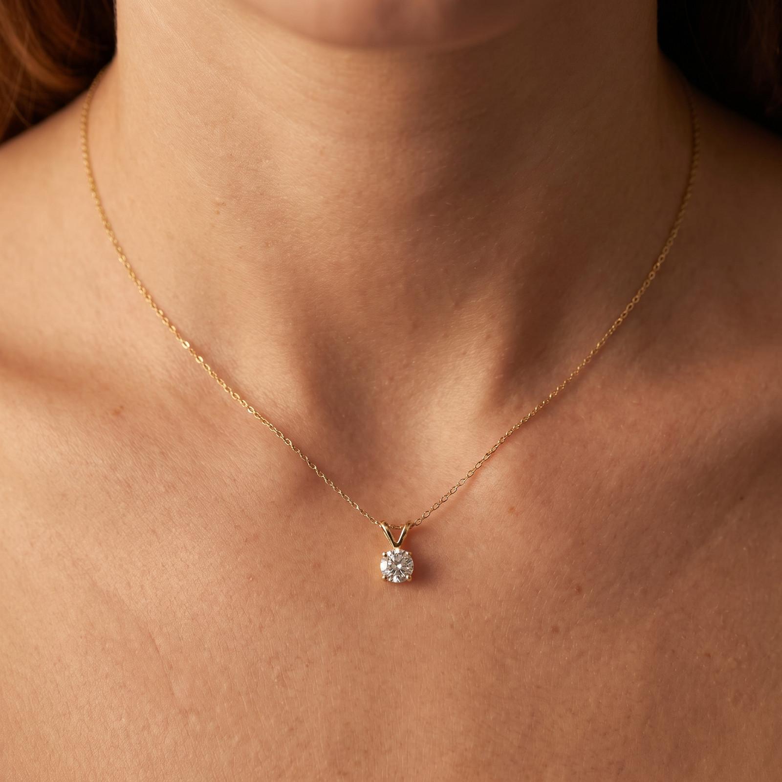 1/4Ct Diamond Round-Cut Solitaire Pendant Women’s 18″ 14k Yellow Gold Necklace