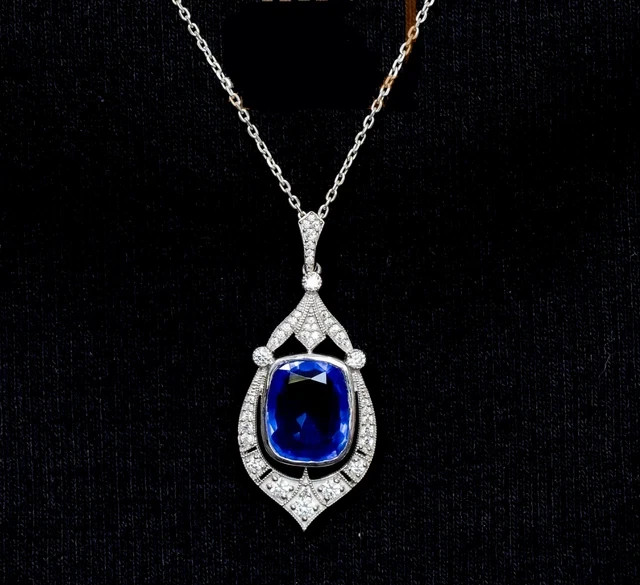 925 SILVER Blue Lab Created Sapphire Wedding 14K White Gold Finish Pendant