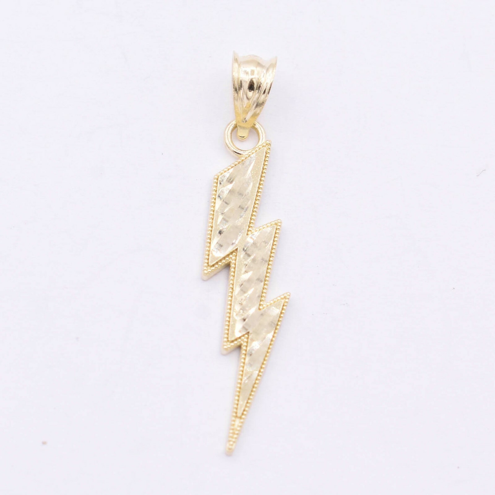 Diamond-Cut Lightning Bolt Pendant Charm Real 10K Yellow Gold ALL SIZES