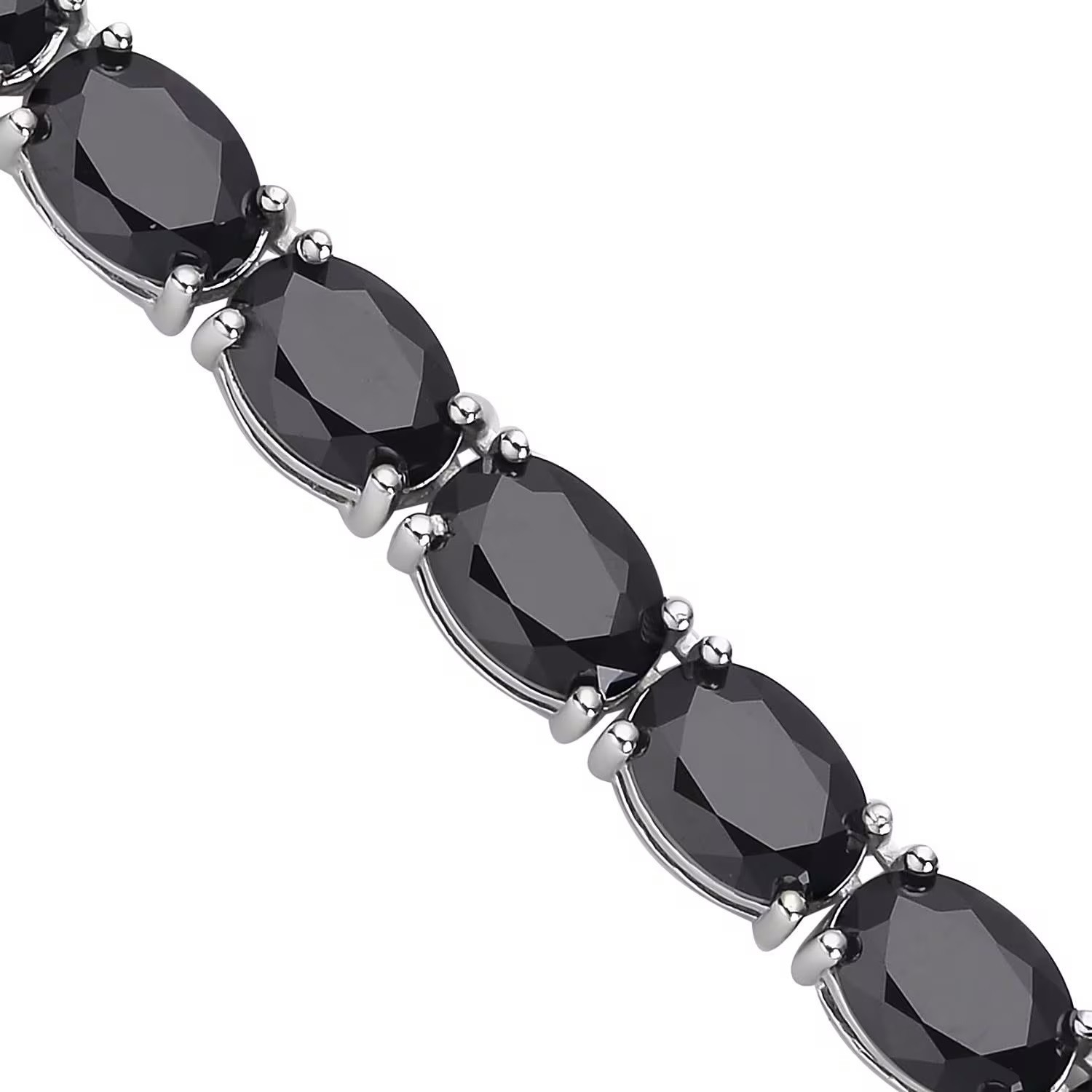 18K White Gold Finished Over AA+ Pure Black Onyx Tennis Necklace In 925 Silver A