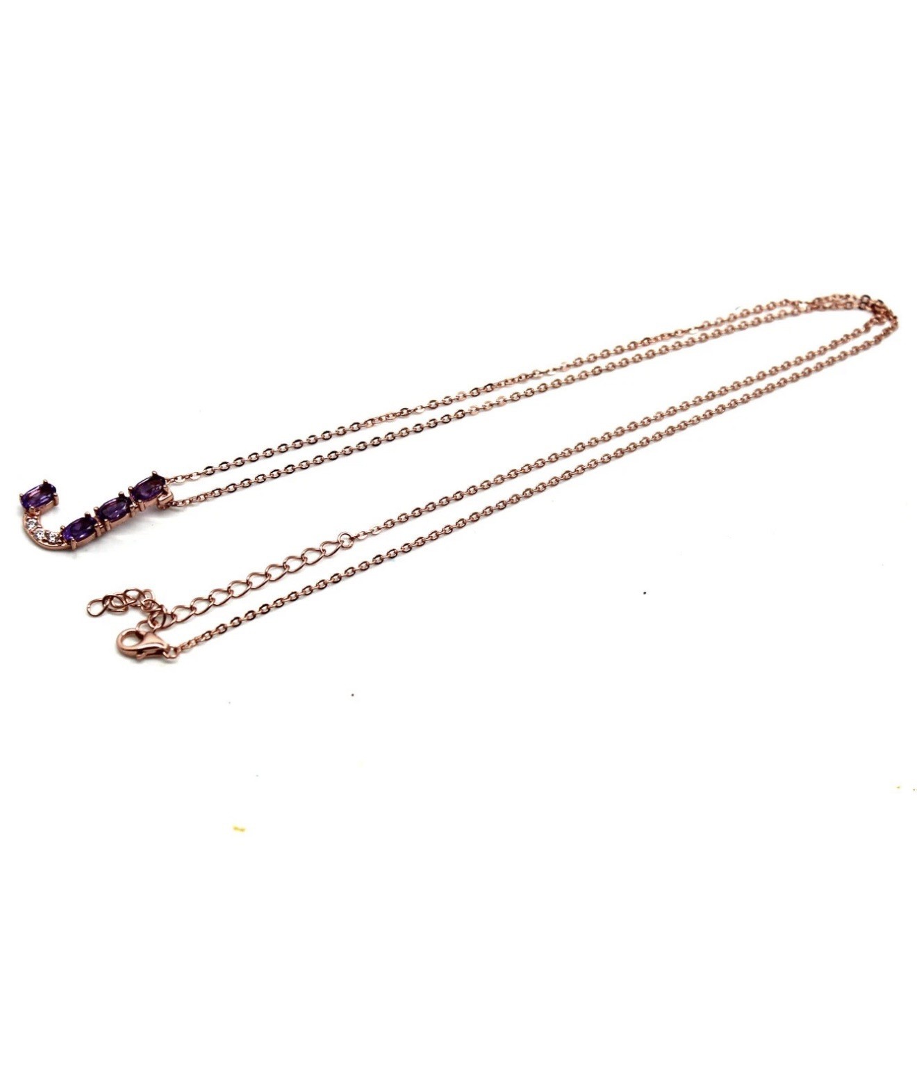 Stunning Natural Purple Amethyst Initial J -18K Rose Gold Pendant/Necklace 20 in