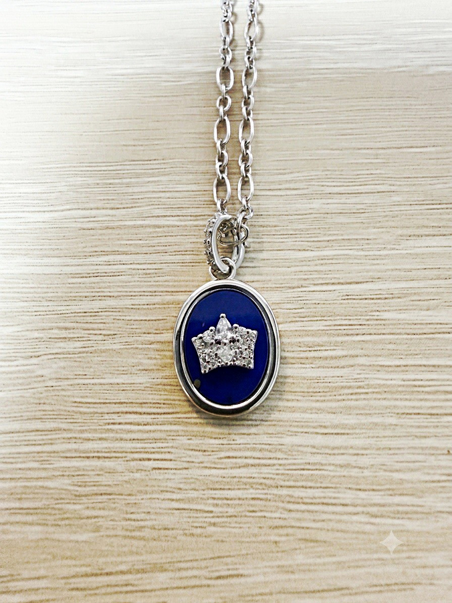 RARE UNICORN Your Majesty Crown Pendant Necklace 925 Lapis & CZ 16in