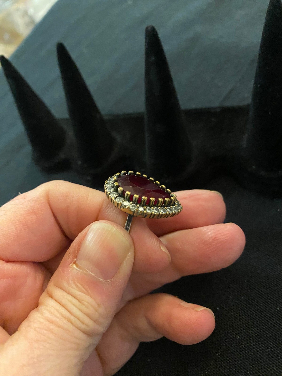 Hurrem Sultan 925 Silver Ring with Red & Clear Stones Size 8.5