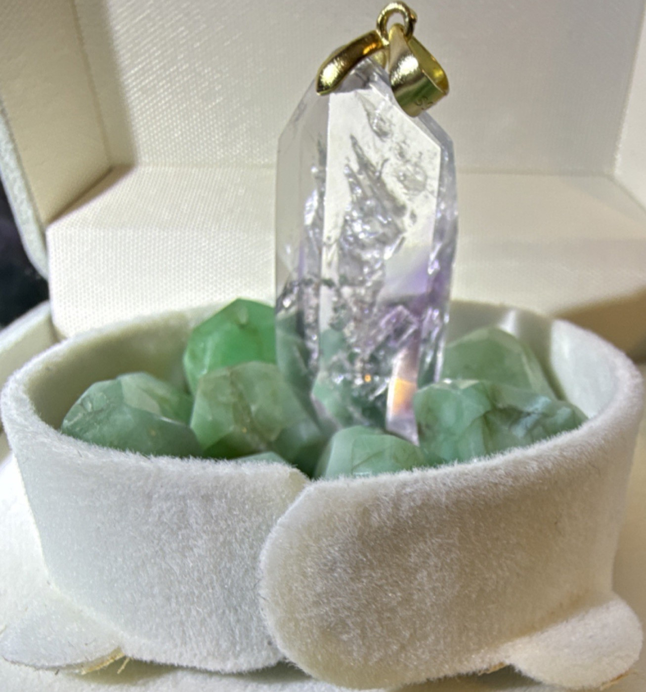 Brilliant amethyst Clear Quartz Pendant 925 Sterling Silver Amulet Asymmetrical