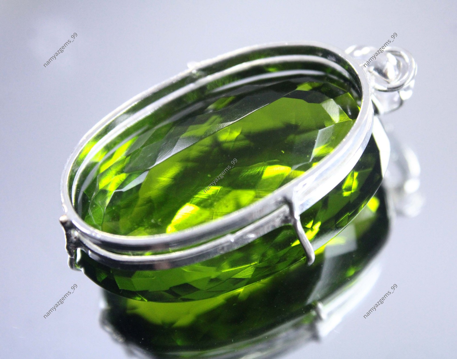 87.50 Ct Natural Peridot 925 Solid Silver Pendant Oval Cut Gemstone