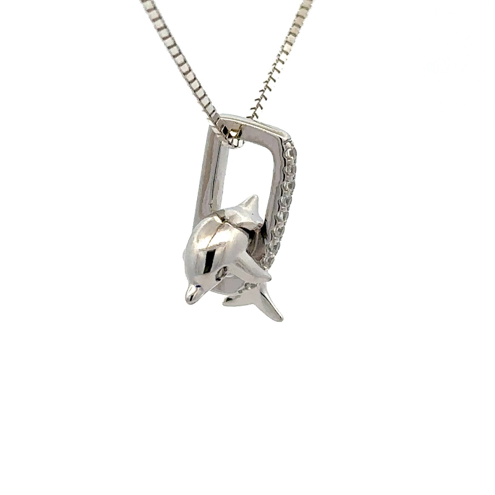 Sterling Silver Dolphin Pendant With CZ (1/2 x 3/4 Inch)
