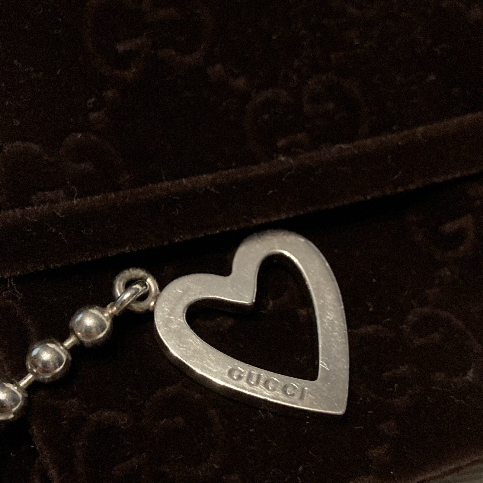 Genuine GUCCI Bead Heart Toggle Sterling Silver Boule Choker Necklace With Box