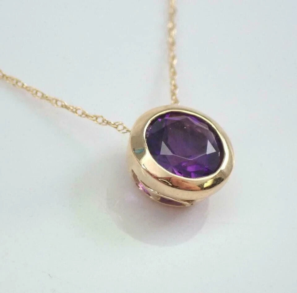 Christmas 2Ct Round Amethyst Solitaire Pendant 14K Yellow Gold Finish Free Chain