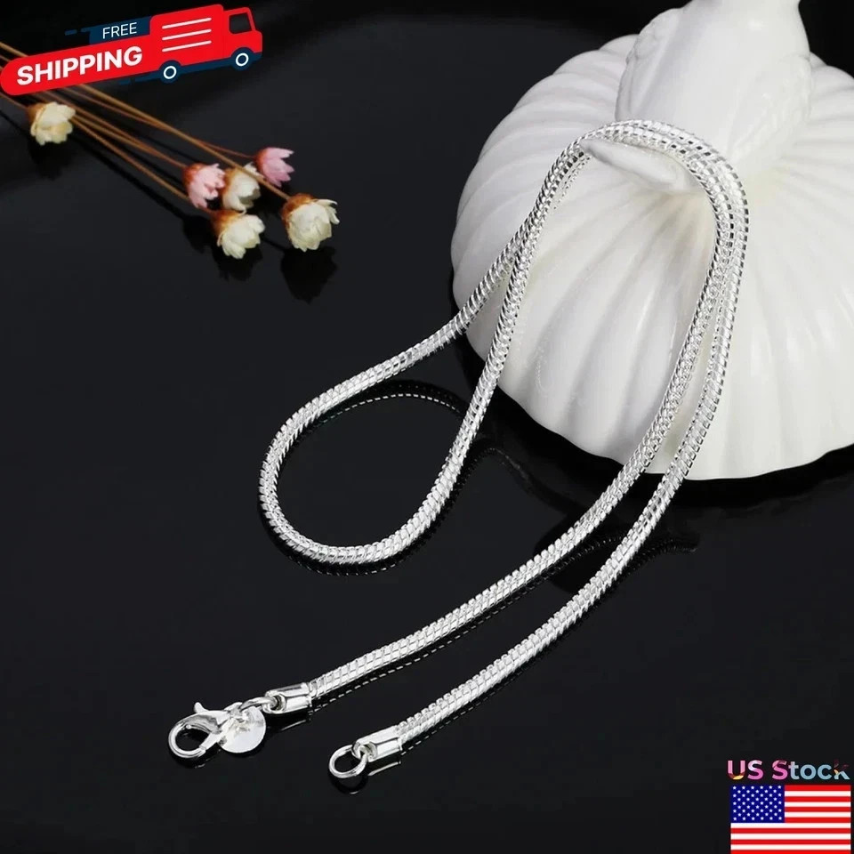 925 Sterling Silver Snake Chain Necklace 1mm 2mm 3mm Dainty Chain 40-75cm