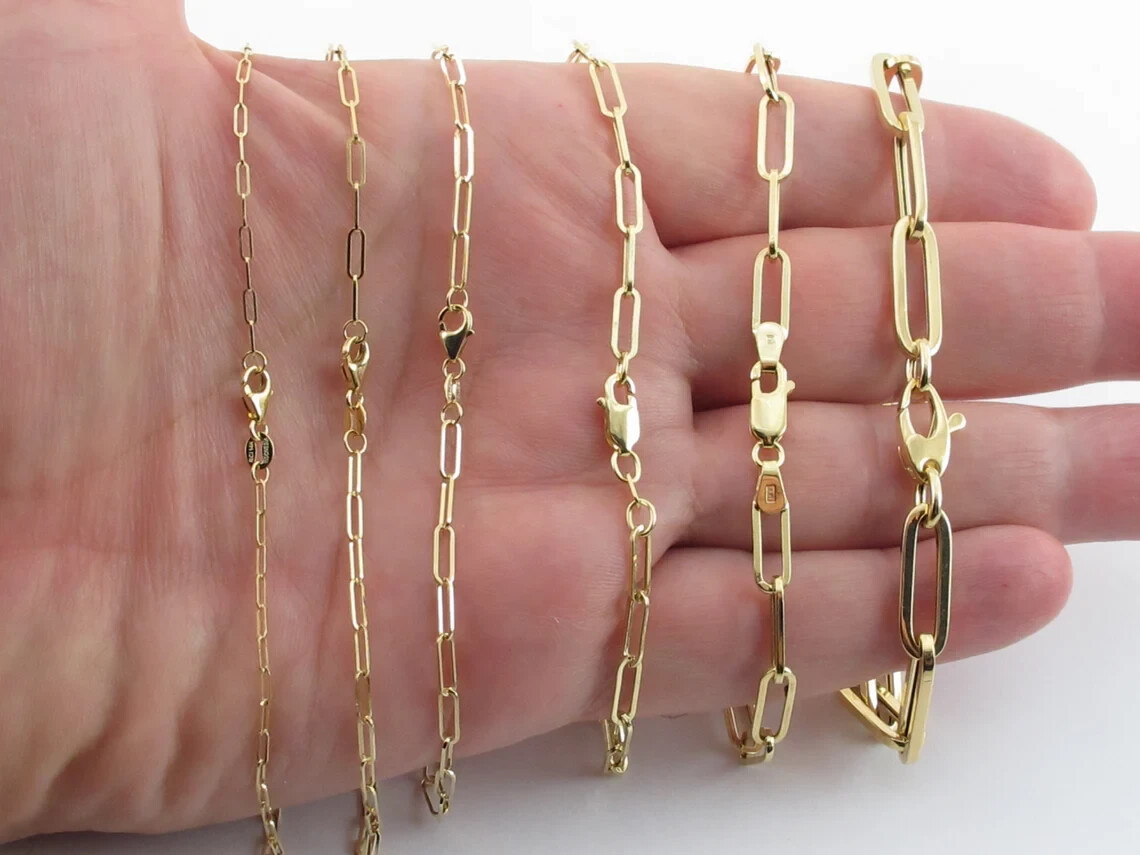 14k Yellow Gold Paperclip Chain Necklace 16″ 18″ 20″ 24″ – 1.5 mm – 6.1 mm
