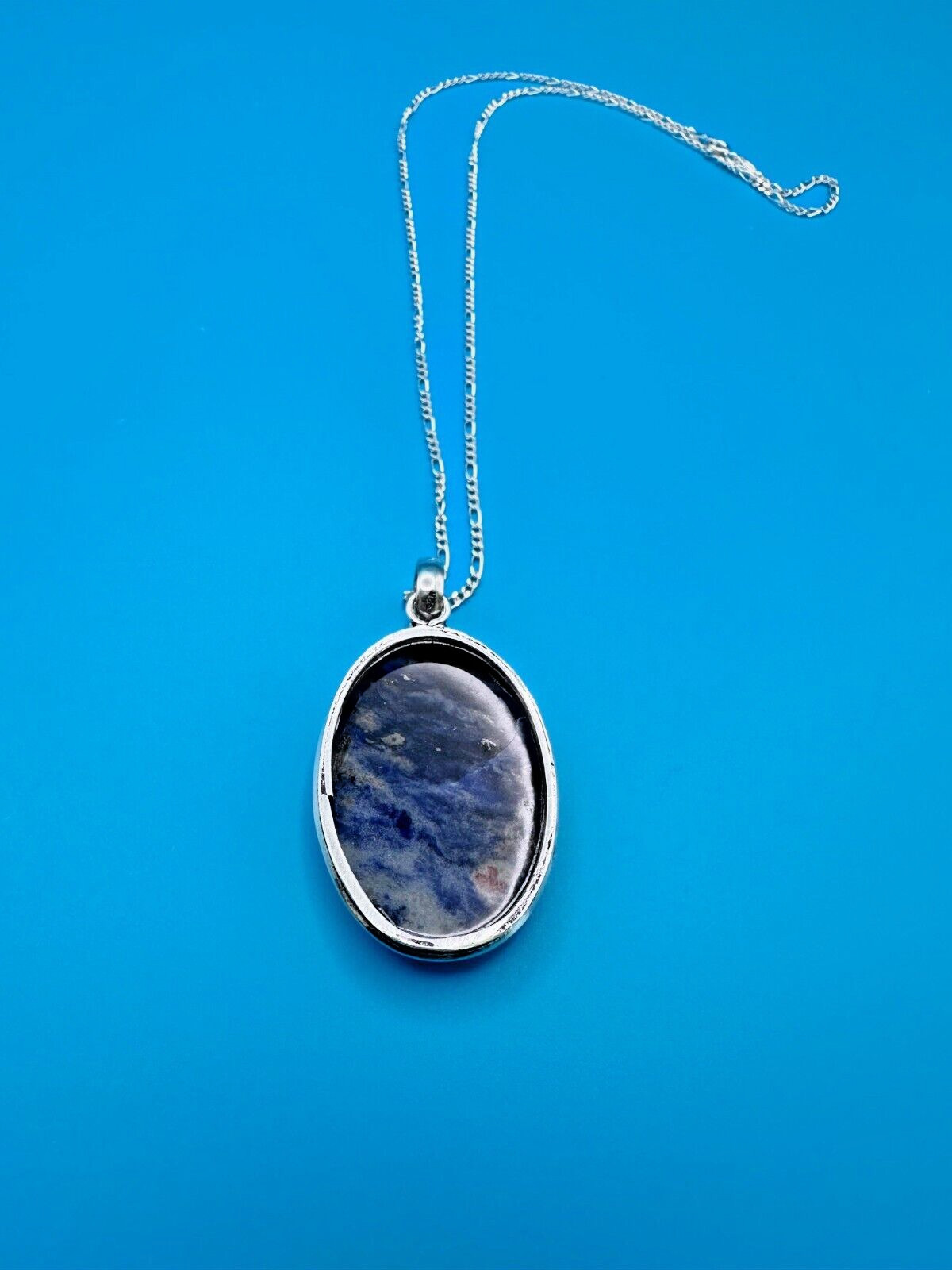 925 Sterling Silver Necklace & Pendant Blue Tourmaline Marked 925
