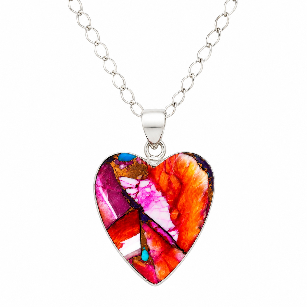 Spiny Oyster Turquoise Heart Pendant Necklace 925 Sterling Silver Free Chain