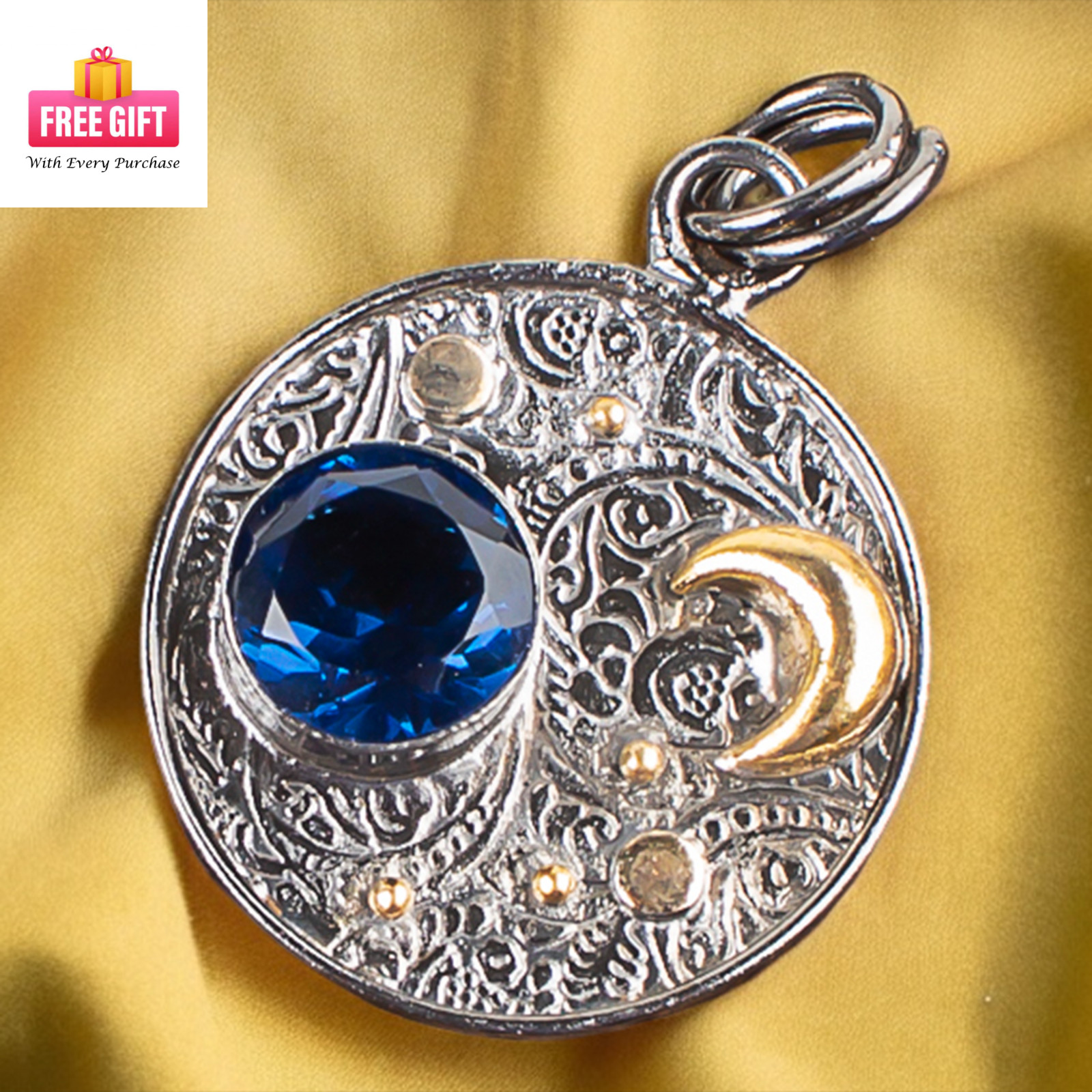 Natural London Blue Topaz Gemstone Jewelry 925 Sterling Silver Pendant 1.3″ FH