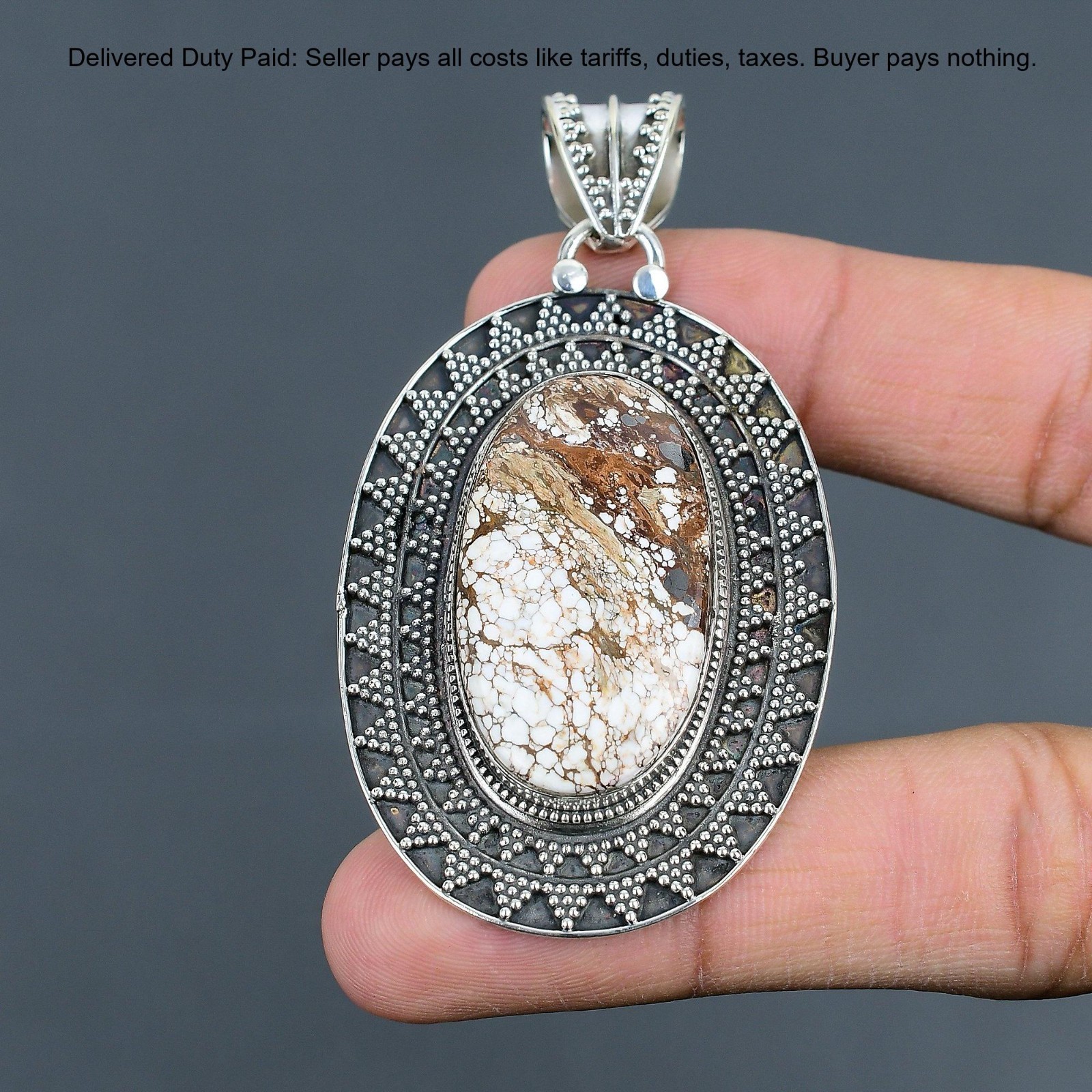 Sterling Silver Wild Horse Magnesite Stone Birthday Vintage Anniversary Pendant