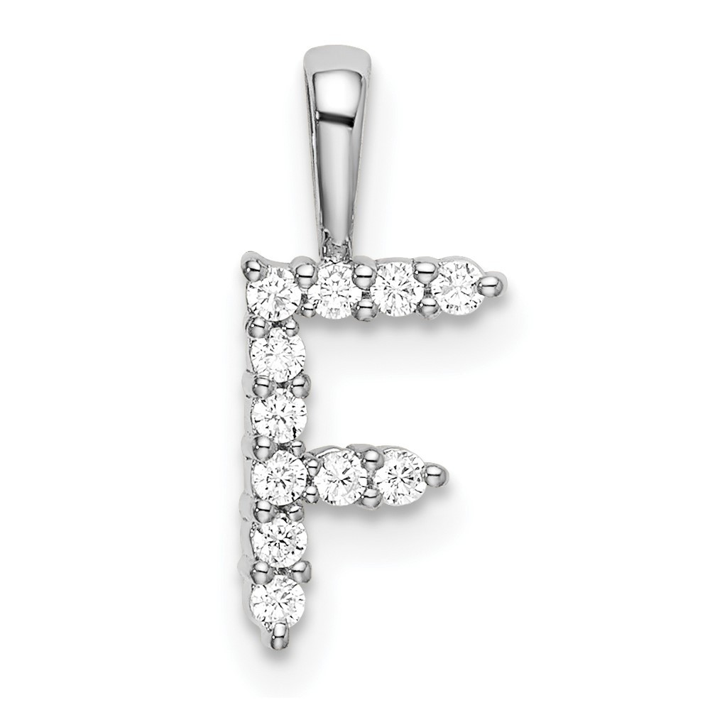 14k White Gold 1/8 Ct Round Lab Grown Diamond VS/SI+ G+ Letter F Initial Pendant