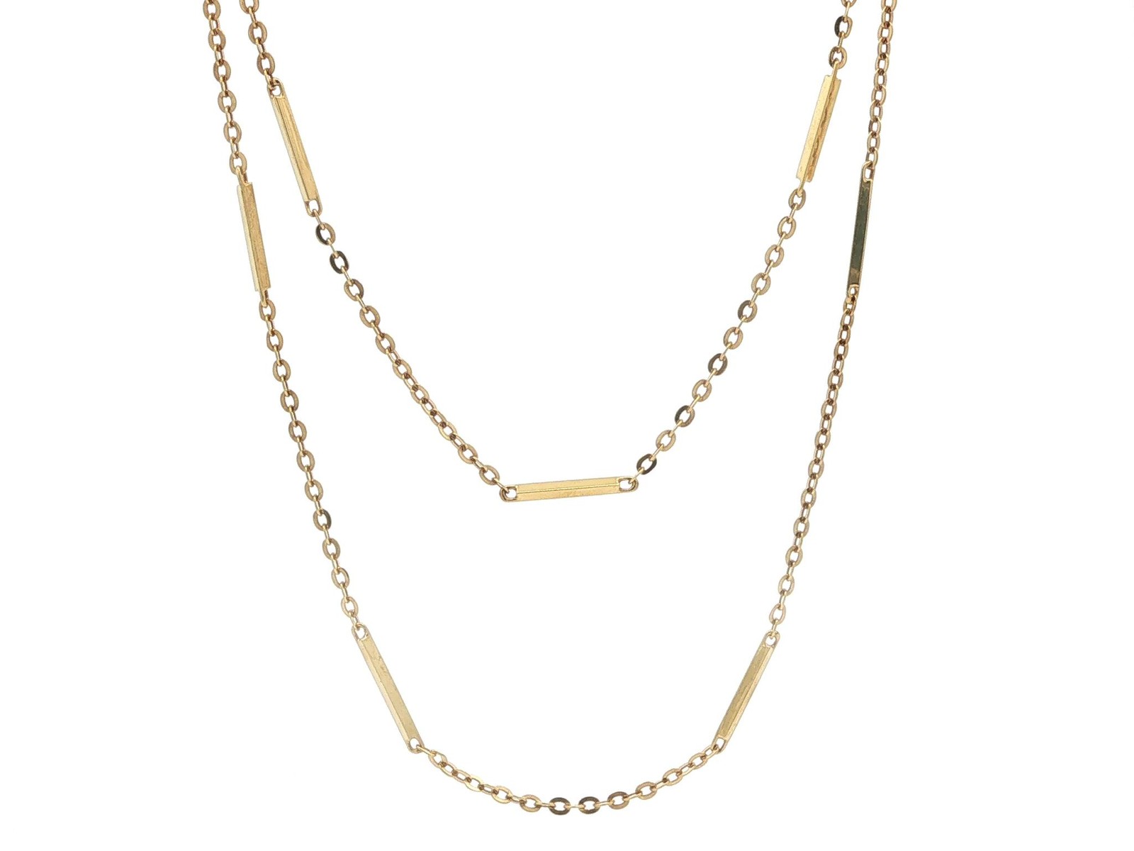 Vintage UNOAERRE 14k Yellow Gold 24″ Long Bar & Cable Link Chain Necklace